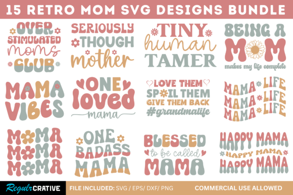 Retro Mom SVG Bundle: Graphics for Crafts & Brands